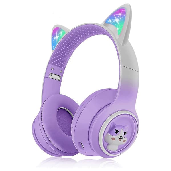 Børne Bluetooth Hovedtelefoner, Foldbare Trådløse Hovedtelefoner med LED Lys, Katteøre Spilheadset