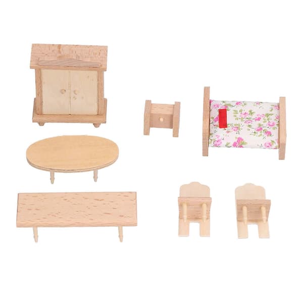 Dockhus Trä Sovrum Möbler Set Miniatyr Utsökt Lätt Möbler för Dockhus