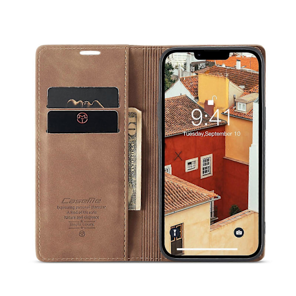 Til iPhone 14 CaseMe-013 Multifunktionelt Retro Frostet Læder Telefon Cover