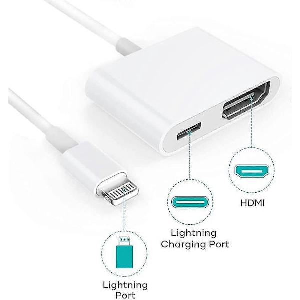 HDMI-adapter, HDMI-adapter för iPhone 1080p Lightning Digital AV-adapter, HDMI-synkroniserad skärm HDMI-kontakt för iPhone & iPad
