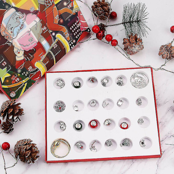 2024 Glædelig Jul 24 Dages Nedtællings Adventskalender DIY Armbånd Vedhæng Blind Box Julegave