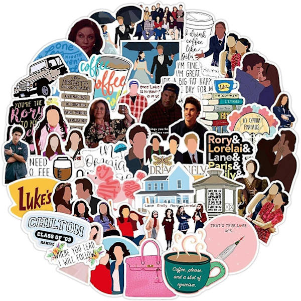 50 kpl Gilmore Girls -tarroja Esteettiset Amerikkalaiset TV-sarjan Piirros Tarrat Teineille Vedenpullolle, Vedenkestäviä Vinyyli Tarroja Tarroja Kannettaville Tietokoneille