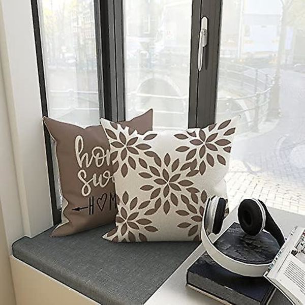 Putetrekk 16x16 Moderne Sofaputetrekk, Dekorative Utendørs Linstoff Putetrekk For Sofa Seng Bil (Khaki, 16x16, Sett Med 4)