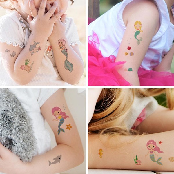 10 kpl Lasten Piirroshahmo Merenneito-Tatuointeja Juhlatarvikkeet, Väliaikaiset Tatuointi Tarrat Pojille Tytöille Lahja Goodie Bag Täytteet, Hauskoja Syntymäpäiväjuhlatarvikkeita