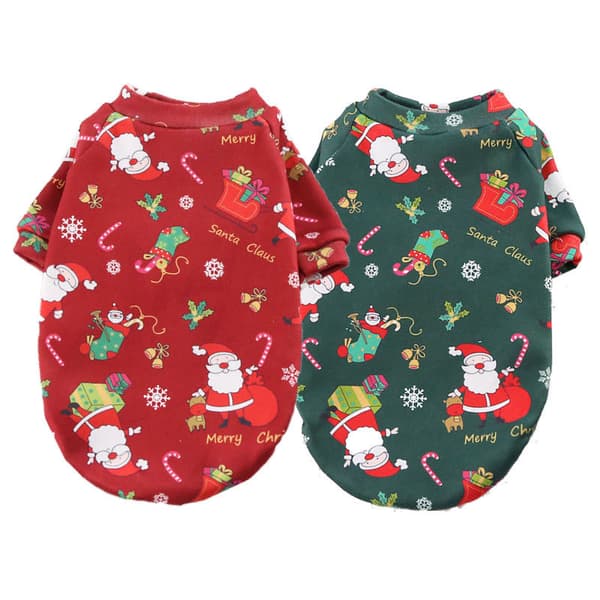 2-delt kæledyrstøjsæt - julefleeceforet print - vinterstil til hunde og katte - kæledyrstilbehør - 2XL
