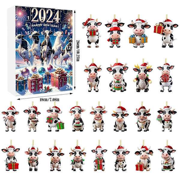 Julekalender 2024 Børn 2024 Julekalender Nedtælling 24 Dages Julekalender Sød Ko Julepynt Vedhæng Juleko Figurer A