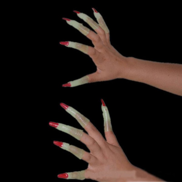 10 stk Halloween Mars-heksefinger Deksel Gløder I Mørket Skummel Skremmende Hekse Negl Falske Finger Klør Heksefinger Zombie Negl Spøk Props For D