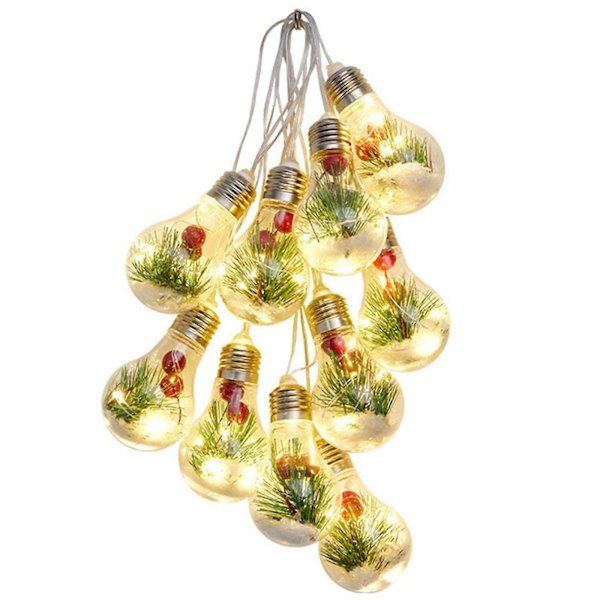 Julgransdekoration med LED-transparenta bollar, Inkberry Pines Needle fyllning, 4 meter, 10 bollar, 50 LED-lampor