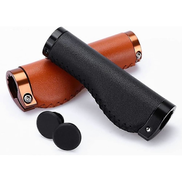 Cykkelgrepp Läder ergonomiskt halkfritt styre för 22,2 mm MTB-cykel Mountain, Brun
