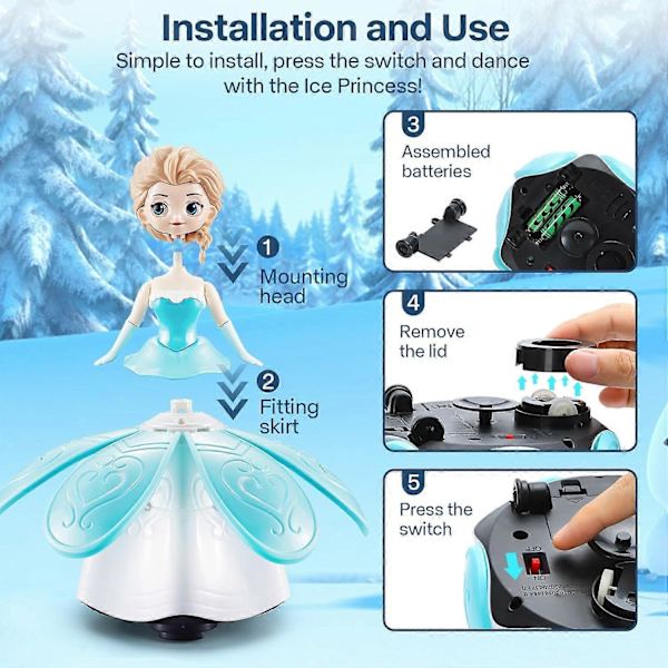 Isdrottning Leksaker för Flickor, Dansande Prinsessa Interaktiv Snurrrobot Leksak för Små Flickor med Färgglada Blinkande Ljus & Musik, Föreställ dig Jul Födelse
