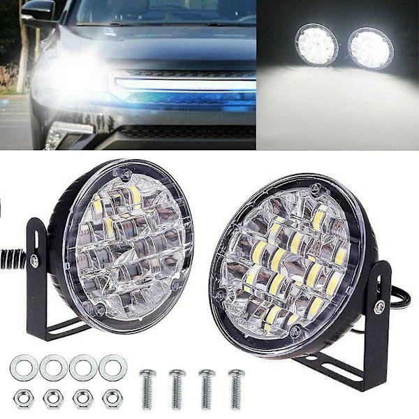 2 st DC 12V 18 LED DRL Runda Bil Dimljus Körning Dagsljus Vit