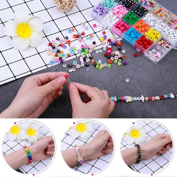 Pony Beads Smyckestillverkning, Armbandspärlor Smyckeskit Pony Akryl Pärlor Bokstavsrullar Färgglada Elastiska Armbandsträngar