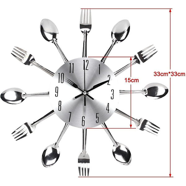 Kjøkkenveggklokke, 3D Avtakbar Moderne Kreativ Kjøkkenbestikk Skje Gaffel Veggklokke Speil Veggdekorasjon