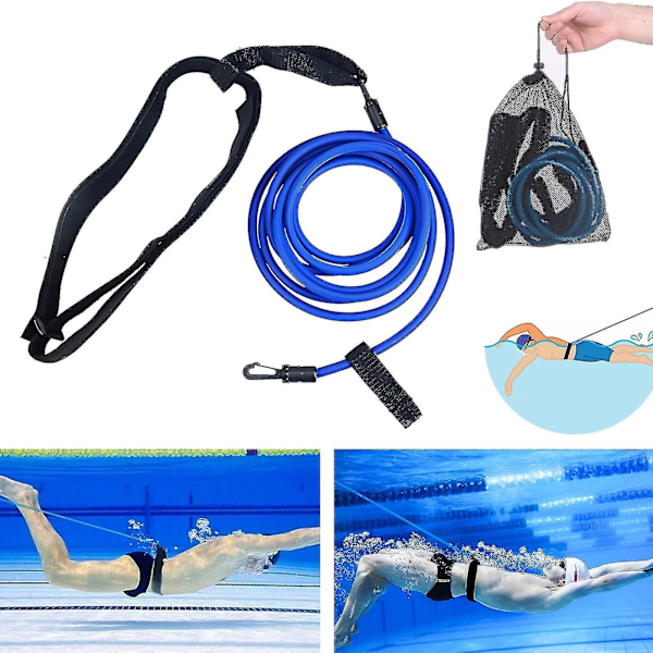 Justerbart simträningsbälte för pool, motståndsband för simning, simträningsbälte för poolhängande simträning, bungee-motstånd för simning