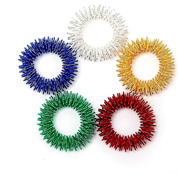 Pakke med 5 piggete sensoriske fingerakupressurmassasjeringer, stille Grand Fidget sensorisk leketøy