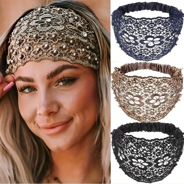 4 stk blondehårbånd for kvinner, brede blomsterperleblonde elastiske hårbånd hårtilbehør for kvinner mote