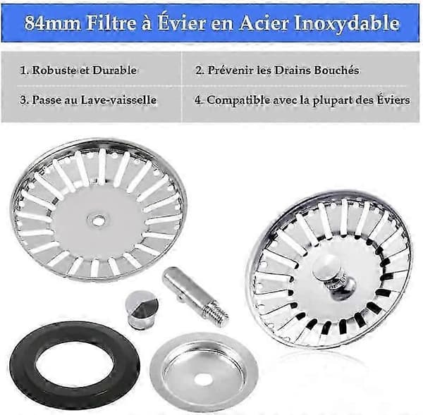 2 stk. Sil Strainer/Vask Plugg Vask Propp Hull Kjøkken/Baderom Strainer Diameter 84mm med Kuleende, Rustfritt Stål
