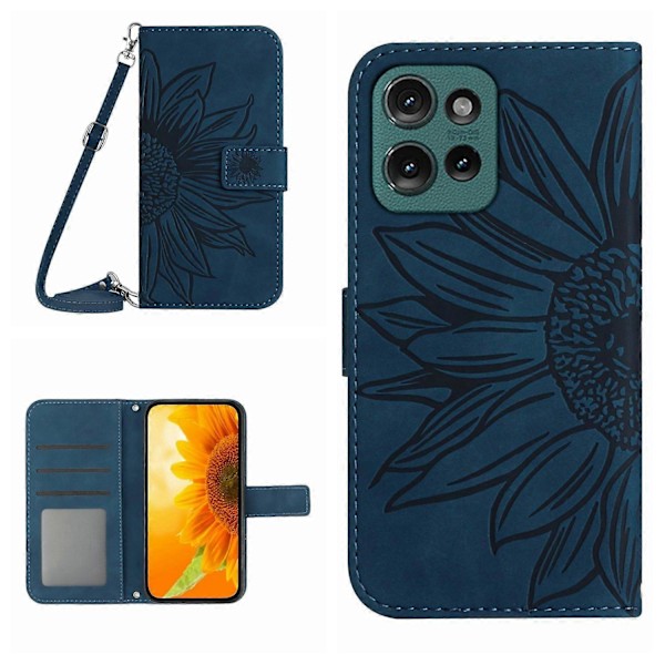 För Motorola Edge 50 Neo HT04 Skin Feel Solros Präglat Flip Läder Telefonfodral med Snodd