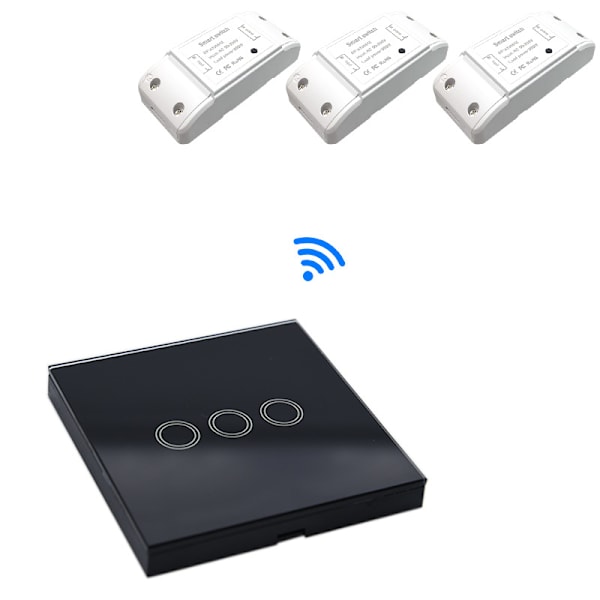 Trådlös fjärrkontrollbrytare, 1 sändare (trefasig kontrollpanel) + 3 mottagare (RFID-radiofrekvensidentifiering), svart
