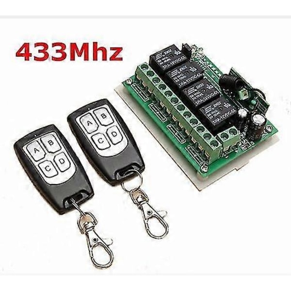 433 MHz langaton DC 12 V 4-kanavainen kauko-ohjain pitkän matkan RF-relekytkin 2 lähetintä + 1 vastaanotin autotallin oveen