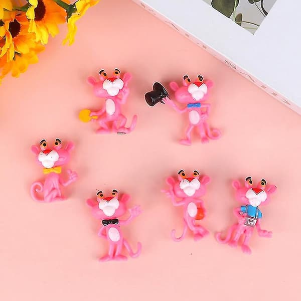 6 st Pink Panther Anime Figurer Skrivbordsmodell Bilprydnader Dockhusdocka Dekor
