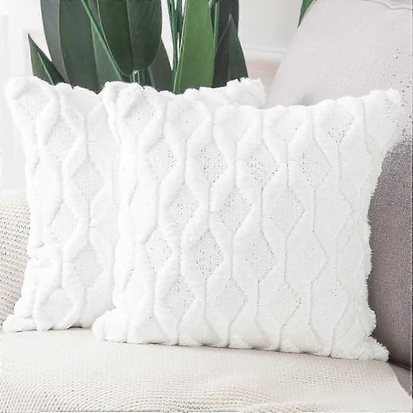 2 st Lyxiga Vita Plysch Ullkuddfodral för Soffa & Sovrum (45x45cm)