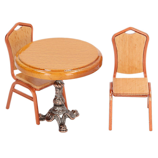 Miniatyyri ruokapöytä ja tuolit setti 1:12 mittakaavassa Retro Alloy Round Basswood nukkekodille