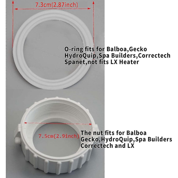 Spa Hot Tub Värmeelement Delad Mutterförband Med Packning/O-ringar (2-pack)