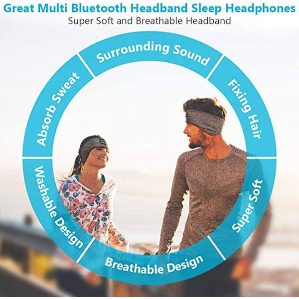 Sovhörlurar - Pannband & Ögonmask med Bluetooth Hörlurar grå