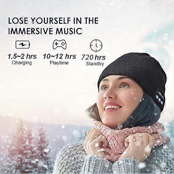 Bluetooth-mössa för män - hemliga julklappar, julklappspåfyllnad för män, pappa, make, tonåringar, coola, svarta, en storlek
