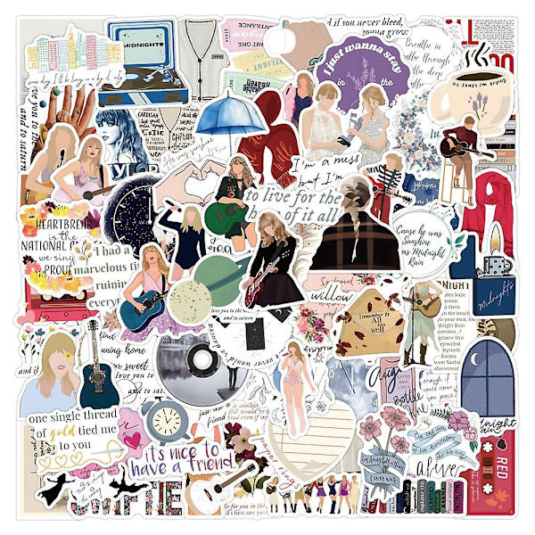 100 kpl/setti Taylor Swift The Eras Tour -teematarroja leluteippauksia vesipullolle, kannettavalle tietokoneelle, rullalaudalle, kypärälle, auton tarroille, täydellinen lahja Taylorin faneille