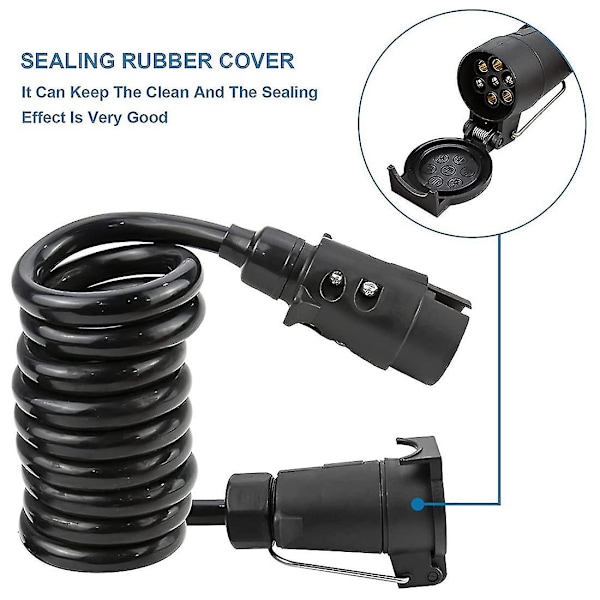 3 Meter 7-polet Trailer Forlængerledning med Spiral Kabel og Trailer Stikkontakt, 7-trådet RV Elektrisk Kabel Stik
