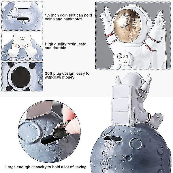 Spargris, astronautleksaker med planetsparbössa i harts, pengaburk för rymddekor, rymdmanspargrisar för pojkar, flickor och vuxna (röd)