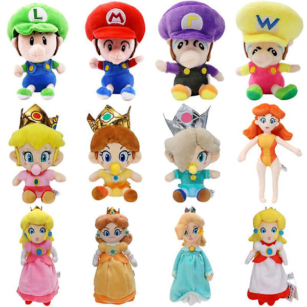18 st Mario Bros Baby Princess Peach Daisy Rosalina Mjuka Plyschleksaker Kawaii Baby Mario Luiji Stoppade Peluche Dockor Present Barn