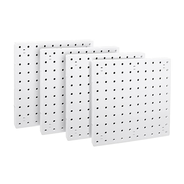 4-delt veggorganisator med hullplate, hvit veggmontert hullplate, hullplate for hobbyrom, garasje, kjøkken
