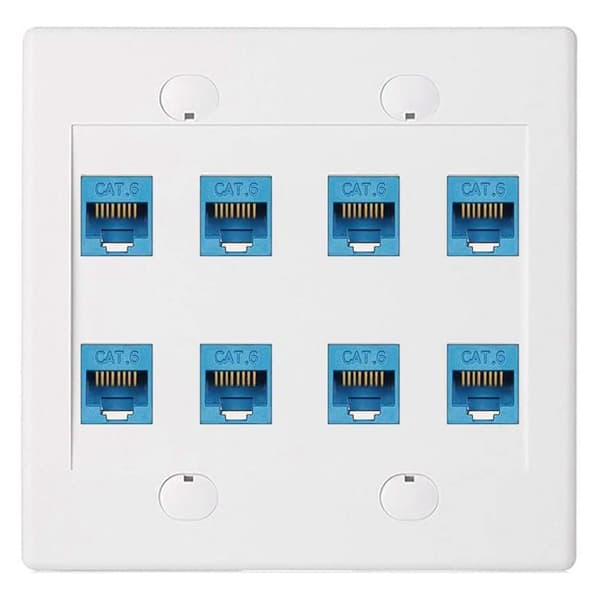 Ethernet vægplade 8 porte - Dobbelt Cat6 RJ45 netværkskabel frontplade hun til hun - Blå