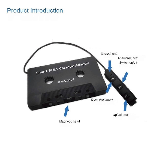 Auton Bluetooth-kasettisoitin, langaton kasettisoitin, Bluetooth 5.1 auton äänentoisto