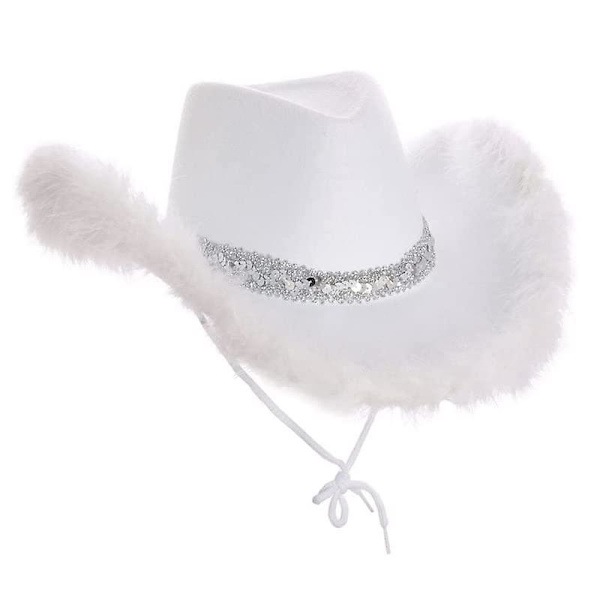 2-pack damcowgirlhatt med fluffig och glitterdekoration fjäderhatt huvudbonad, justerbar nacksnöre