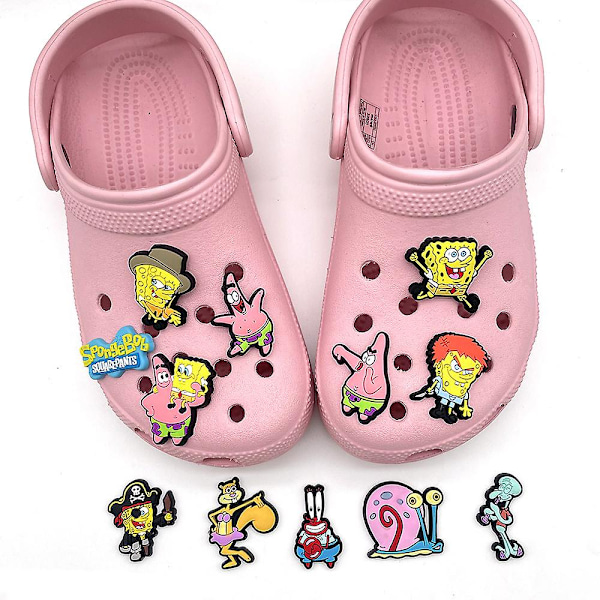 12pcs Cartoon Spongebob Shoe Charms Decor For Diy Croc Clog Sandals Accessories