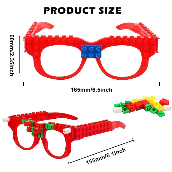 Byggeklodser Briller - 9 stk Festbriller Sjove Med DIY Klodser, Byggeklodser Briller, Byggeklodser Briller Festtilbehør, Til Børns Fødselsdag