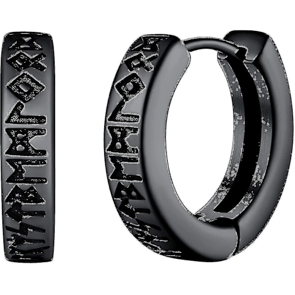 Norse Viking Runer Hoop Øredobber for Menn og Kvinner 12mm Huggie Hoops med Delikat Gaveemballasje