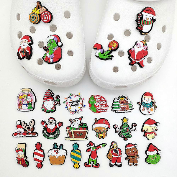26 kpl jouluaiheisia joulupukki- ja lumimies-Crocs-kenkien riipuksia kenkien ja sandaalien koristeluun syntymäpäivälahjoiksi kenkävarusteiksi