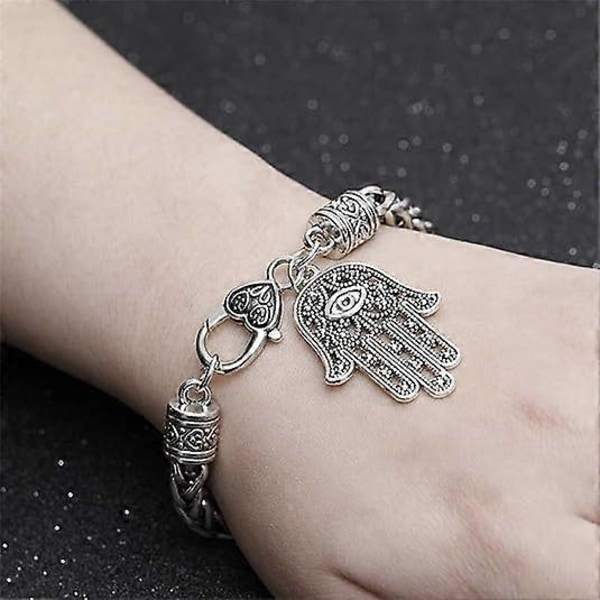 Hamsa-käsi Fatima-hopeakorun rannekoru - Paha silmä -suoja hopeapintainen seosriipus onnen ja menestyksen riipus ystävyys