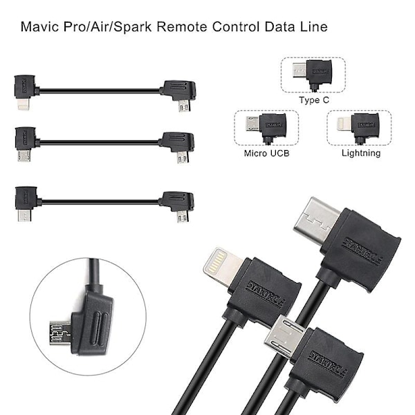 STARTRC 10 cm Lightning - Micro USB -muuntokaapeli DJI Mavic Mini / Air -droneille ja Shark -kaukosäätimelle