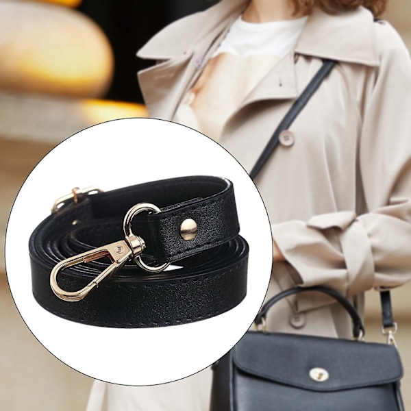 Läder Väskrem, Axelremsväska med Metallkrok, Justerbar Crossbody-rem, DIY Väskaccessoarer, Svart