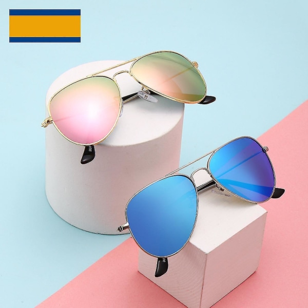 Polaroidit Lasten ja Teinien Aviator-Aurinkolasit Ruostumattomasta Teräksestä Kehyksellä, Jousihingeillä ja UV-Suojalla, Sininen