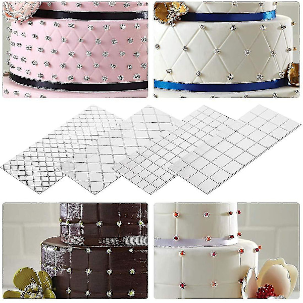 Transparent Fondant-Impressionsmåtte til Kage, Kagefondant Bagedekoration Værktøjer, Firkantet Diamantgitter Bo 8stk