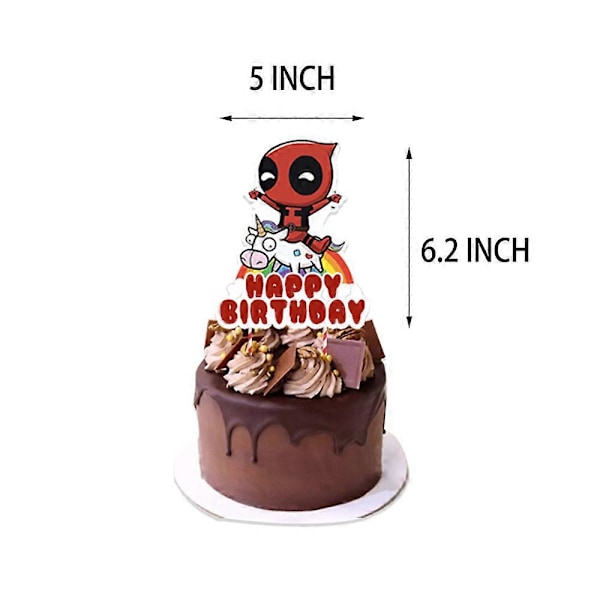 Deadpool-teemainen syntymäpäiväjuhlatarvikkeet, ilmapallot, banneri, kakku ja cupcake-koristeet