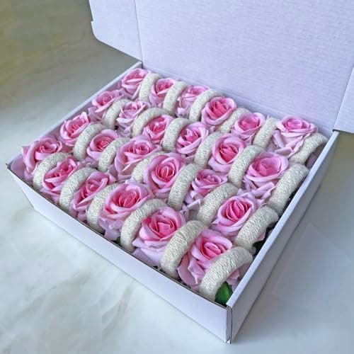 Servietringe, 48-pak serviettholder med kunstige roser, servietklemmer med juteblomster, bryllupper, babyshower, valentinsdagfester