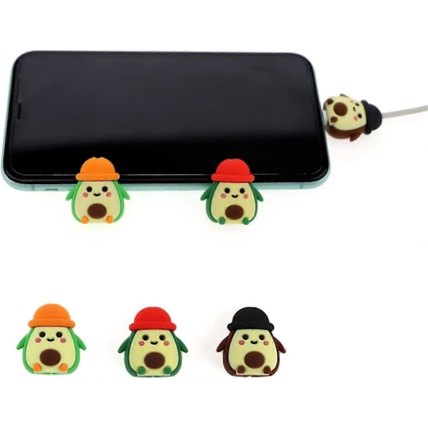 3 stk. Avocado med hat Data/Opladning/Lyn Kabelbeskytter Saver Chewers KUN kompatibel med Apple Lightning Interface (Avocado med hat - 3 stk.)